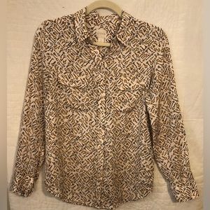 Chico’s Going Out Button Down Key print novelty long sleeve blouse size 0